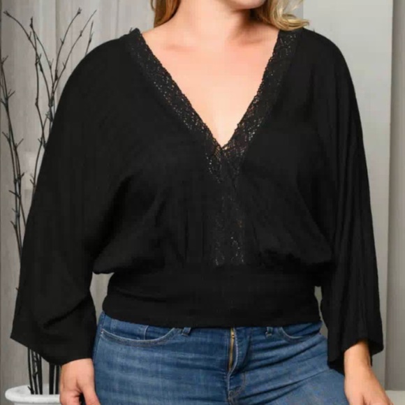 BELL SLEEVE V-NECK OPEN BACK TOP - Picture 2 of 5